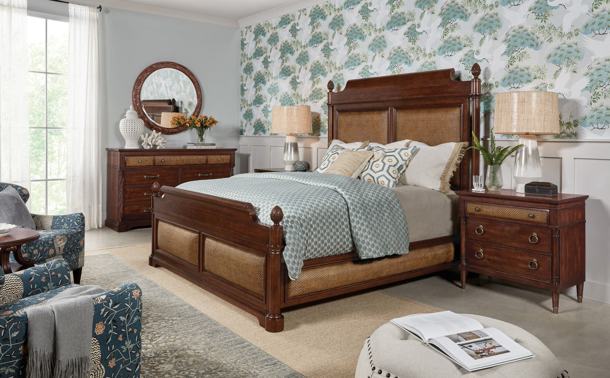 Charleston Panel Bed by Hooker Furniture in Maraschino Cherry & Cane Panels