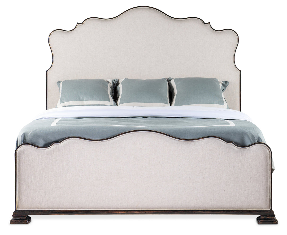 Charleston Upholstered Bed by Hooker Furniture in Cherry Veneers & Chateau Linen Fabric