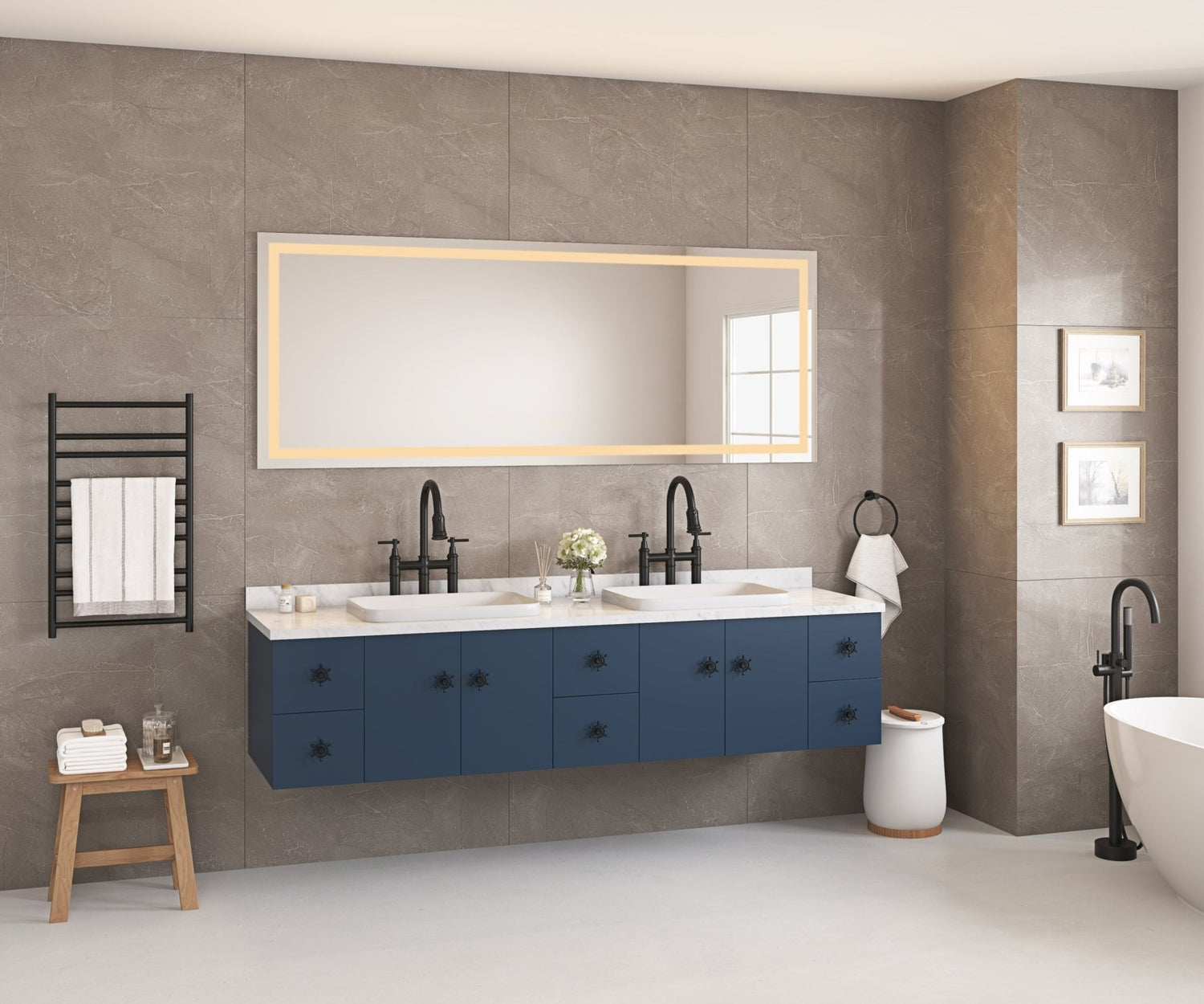 84*30LED Lighted Bathroom Wall Mounted Mirror with High Lumen+Anti - Fog Separately Control+Dimmer Function | Home Elegance USA