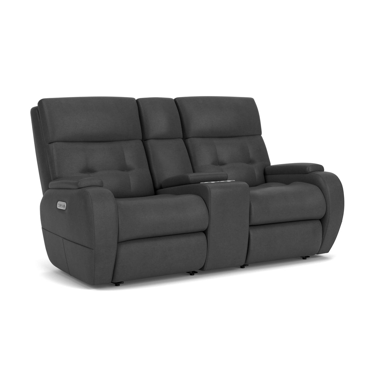 Strait Leather Power Reclining Loveseat With Console & Power Headrests | Flexsteel