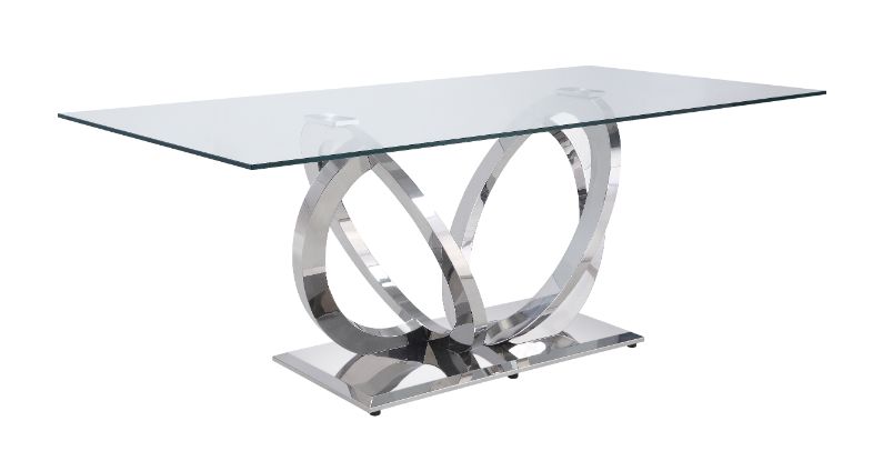 Acme - Finley Dining Table 68260 Clear Glass Top & Mirrored Silver Finish