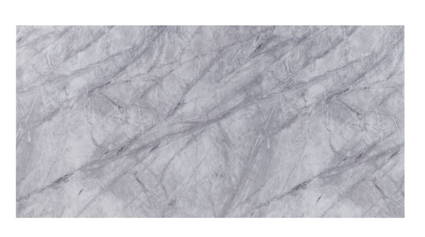 Acme - Satinka Dining Table 68265 Light Gray Printed Faux Marble Top & Mirrored Silver Finish