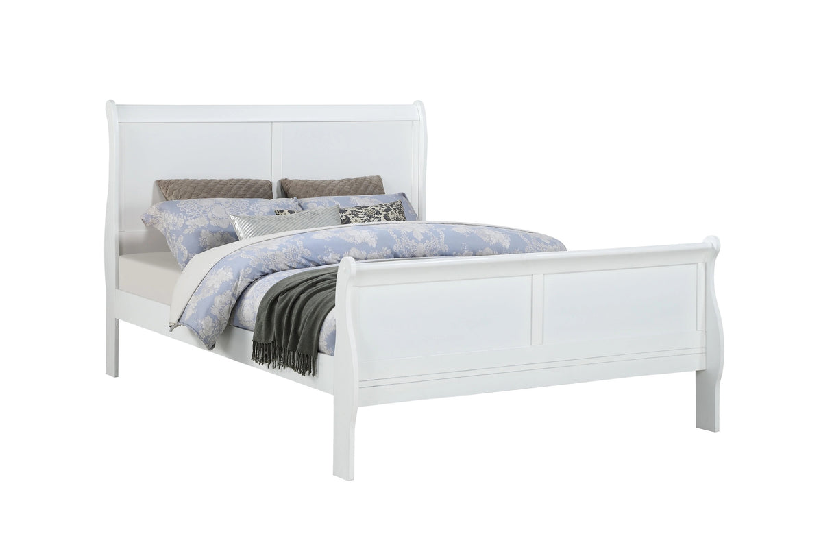 Louis Phillipe White Finish King Size Panel Sleigh Bed Solid Wood Wooden Bedroom Furniture