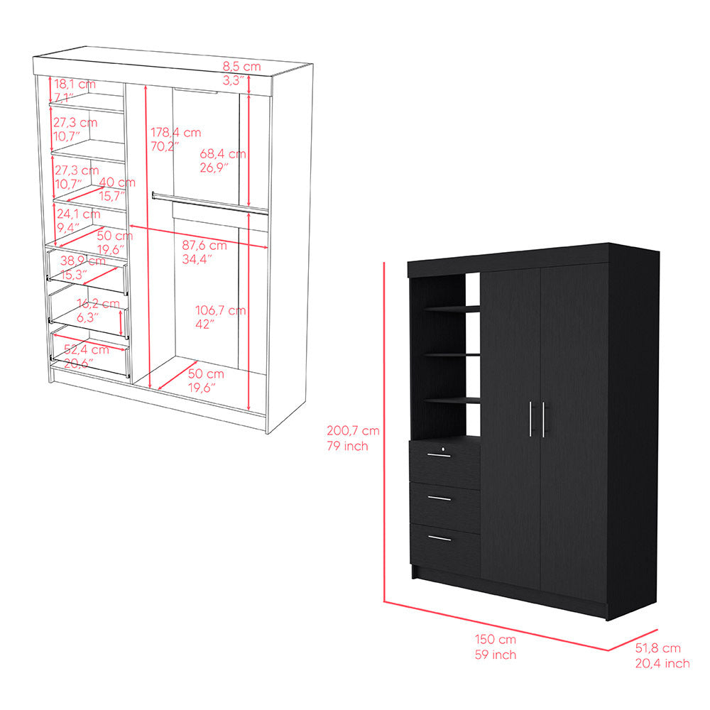 Armoire Rumanu, Bedroom, Black - sold by Home Elegance USA
