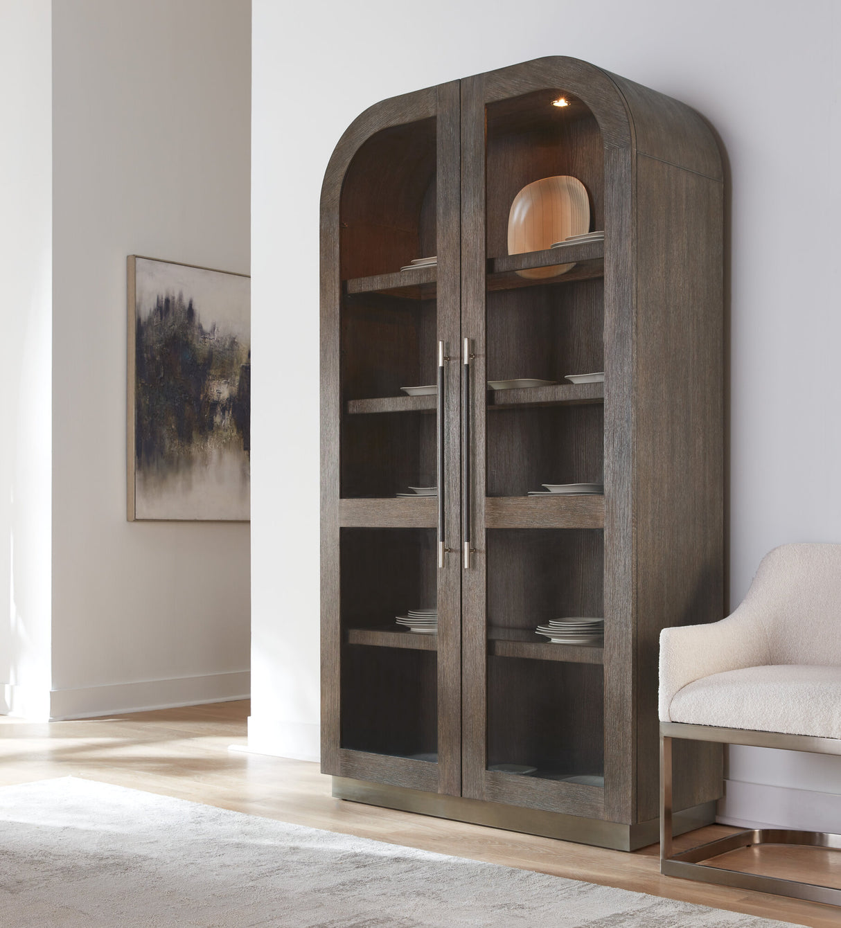 Modern Mood Display Cabinet by Hooker Furniture in Oak Veneers & Pewter Accents
