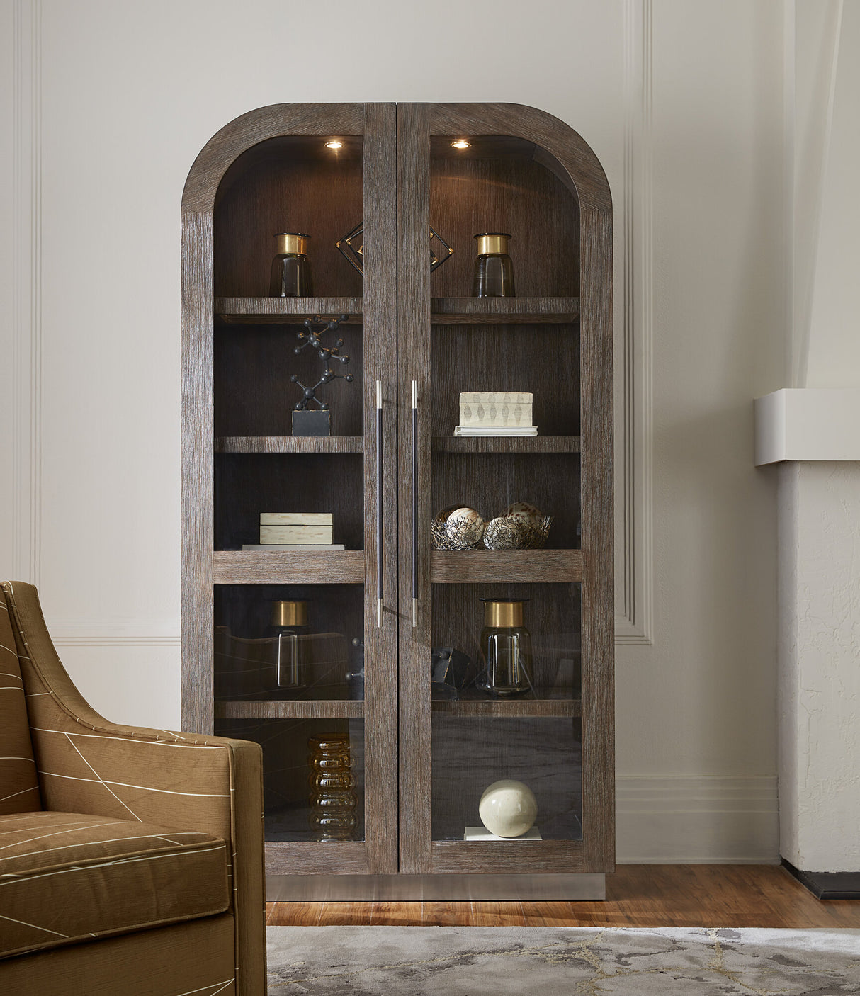 Modern Mood Display Cabinet by Hooker Furniture in Oak Veneers & Pewter Accents