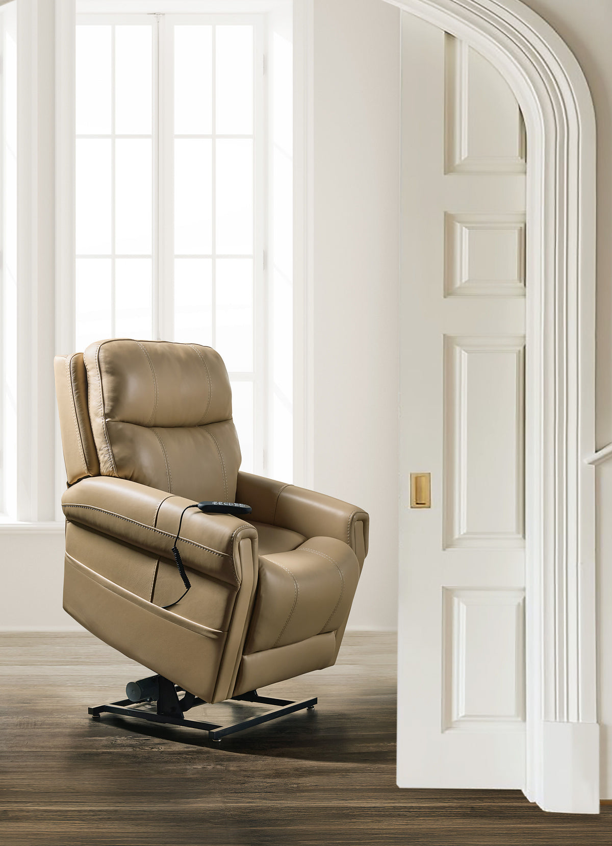 Carroll Power Recliner With Power Headrest, Lumbar & Lift - Beige by Hooker Furniture - View 3