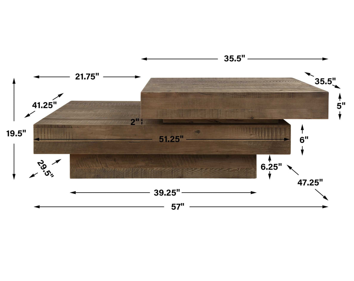 Rustic Planes Modern Coffee Table - Dark Brown by Uttermost - View 10