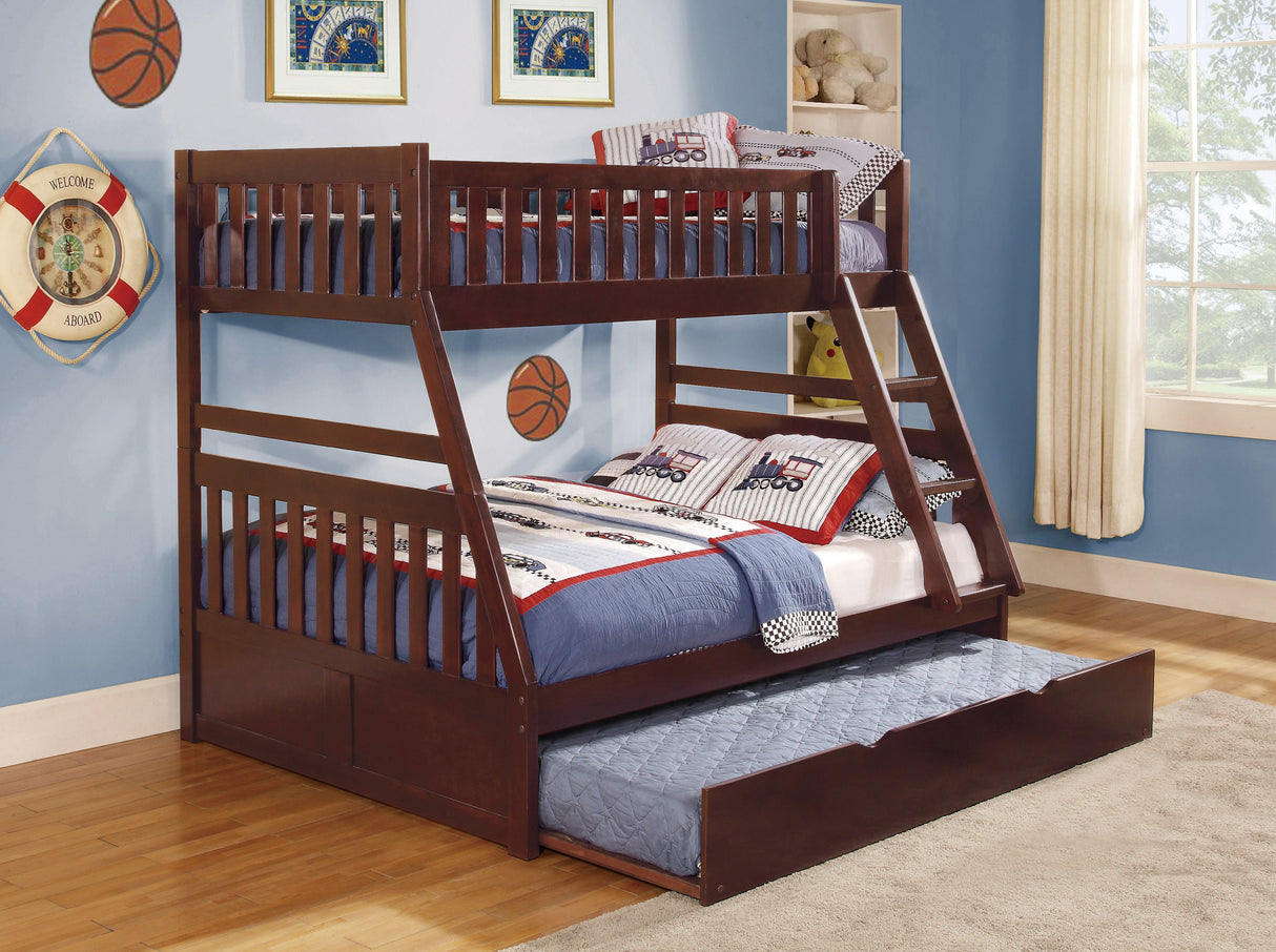 1pc Twin/Full Bunk Bed with Twin Trundle Dark Cherry Finish Wooden Bedroom Furniture - sold by Home Elegance USA