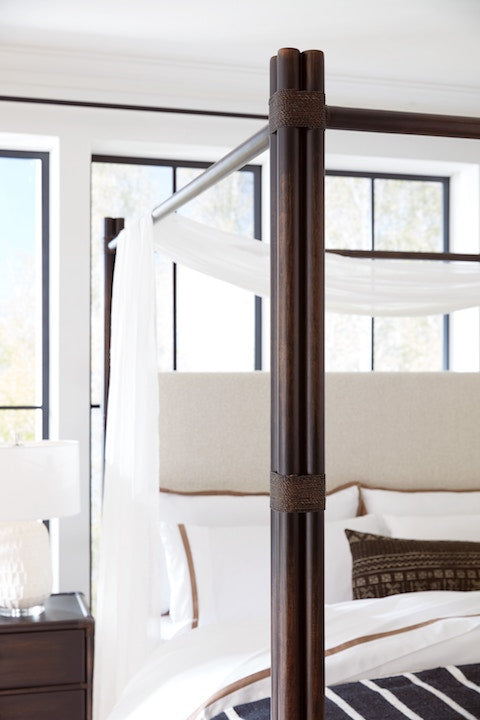 Hooker Furniture Bedroom Retreat Pole Rattan King Upholstered Poster Bed w/Canopy - Home Elegance USA