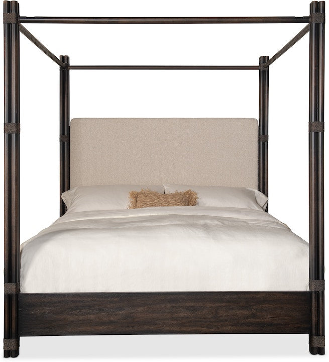 Hooker Furniture Bedroom Retreat Pole Rattan King Upholstered Poster Bed w/Canopy - Home Elegance USA