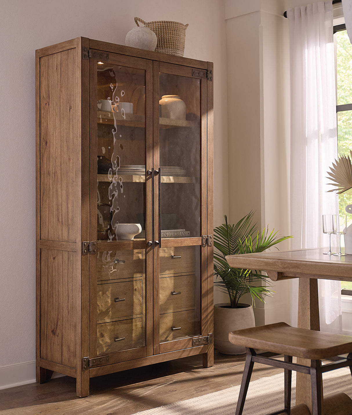 Vineyard Row Display Cabinet by Hooker Furniture in Pecky Hickory & Sonoma Finish