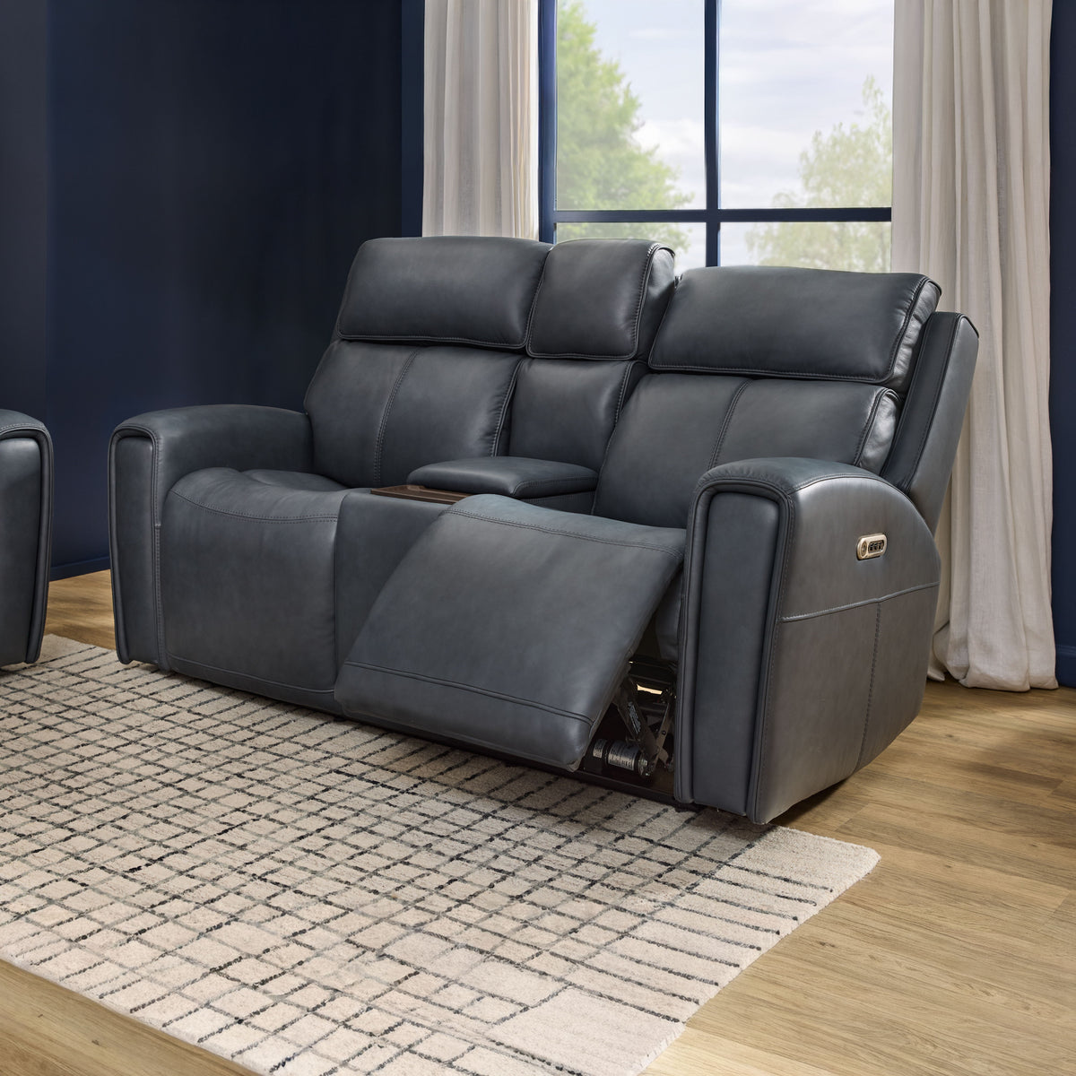 Warren Power Reclining Loveseat With Console, Power Headrest & Lumbar - Black | Flexsteel