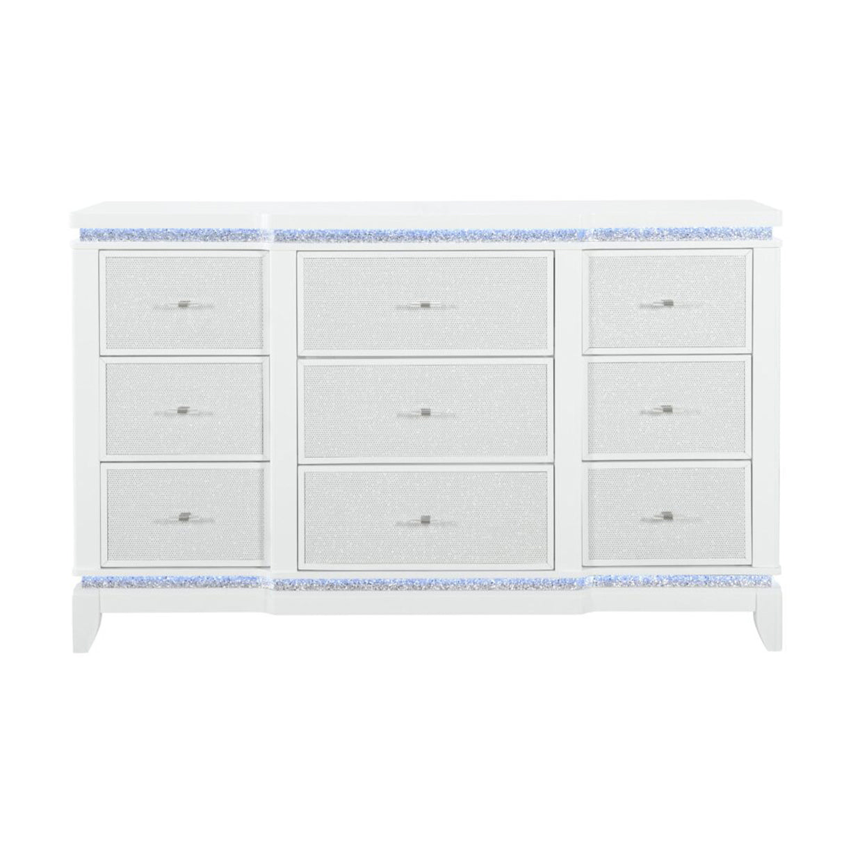 Adalid Modern White Dresser with LED Light and Glittered Drawer Fronts