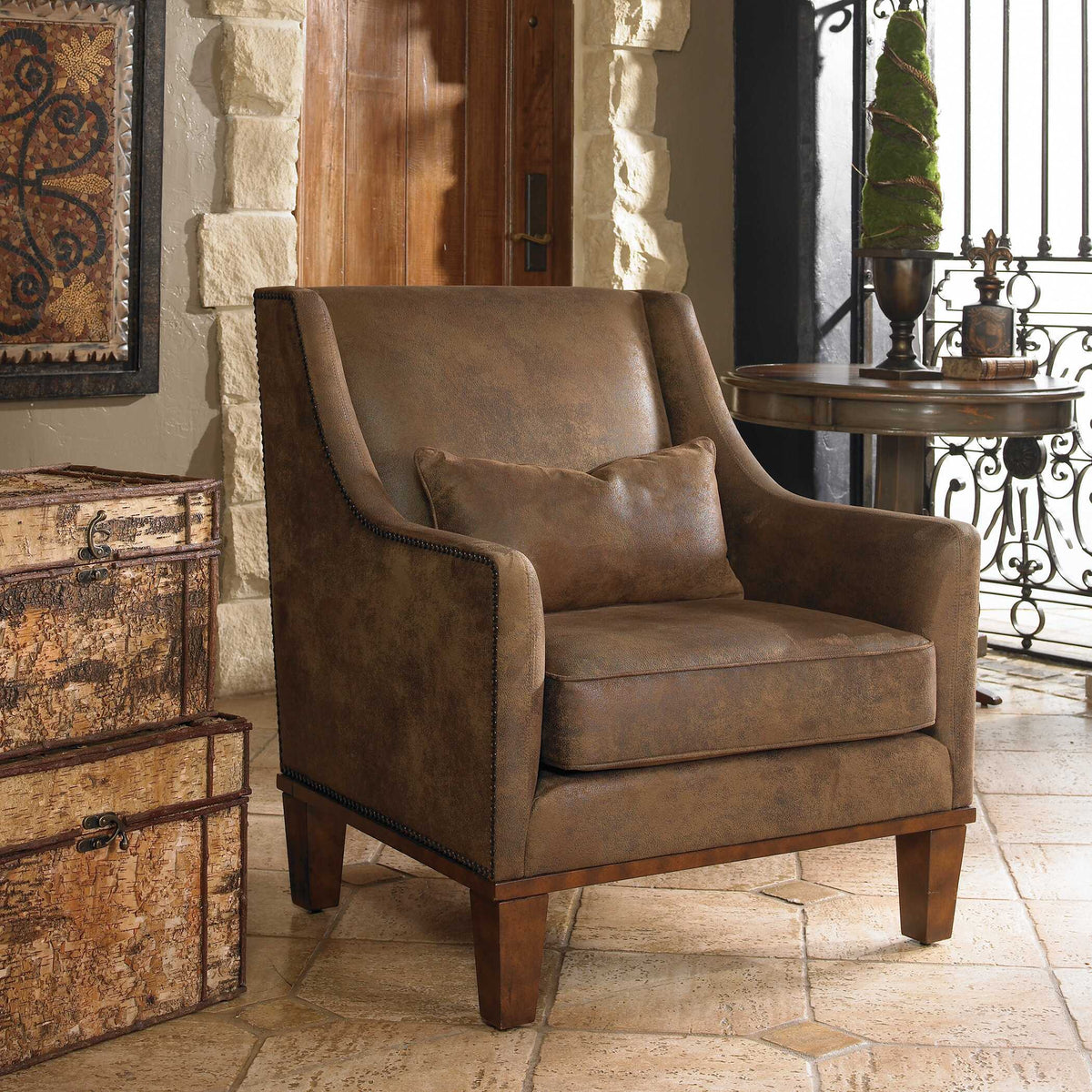Clay Leather Armchair - Dark Brown by Uttermost - View 3