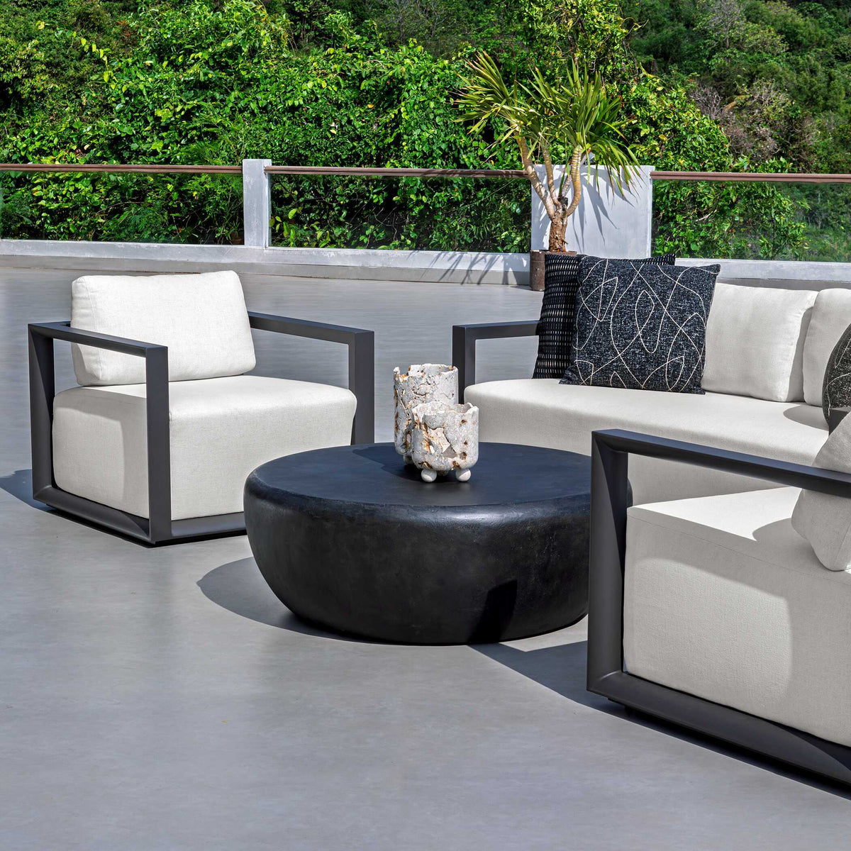 Remsen Outdoor Lounge Chair Black / Oyster - Black / White by Uttermost - View 8