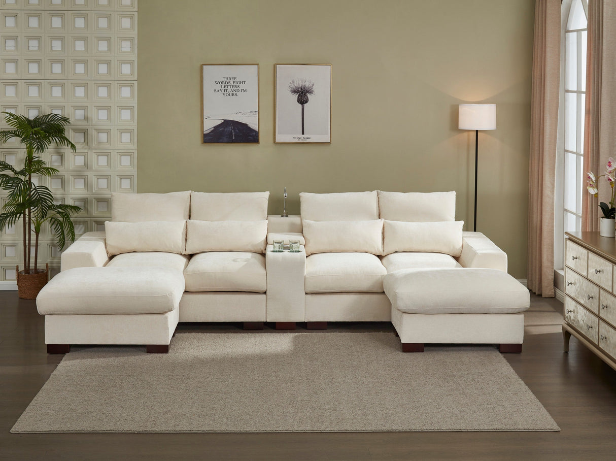 Modern Sectional Sofa Couch with Console,USB Charging Port,Reading Light,Cup Holder, Beige - sold by Home Elegance USA