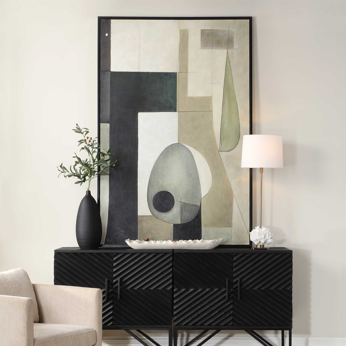 Fair Trade Geometric Abstract Art Black / Brown / Gray / Green - Black / Light Brown by Uttermost - View 2