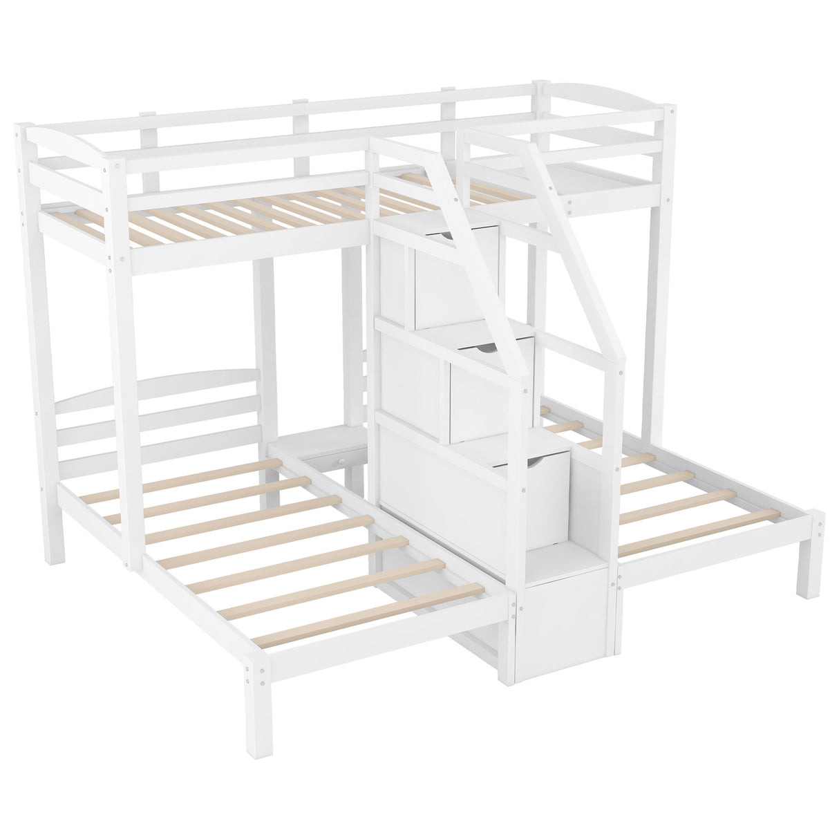 Twin over Twin & Twin Bunk Bed with Built-in Staircase and Storage Drawer,White - sold by Home Elegance USA