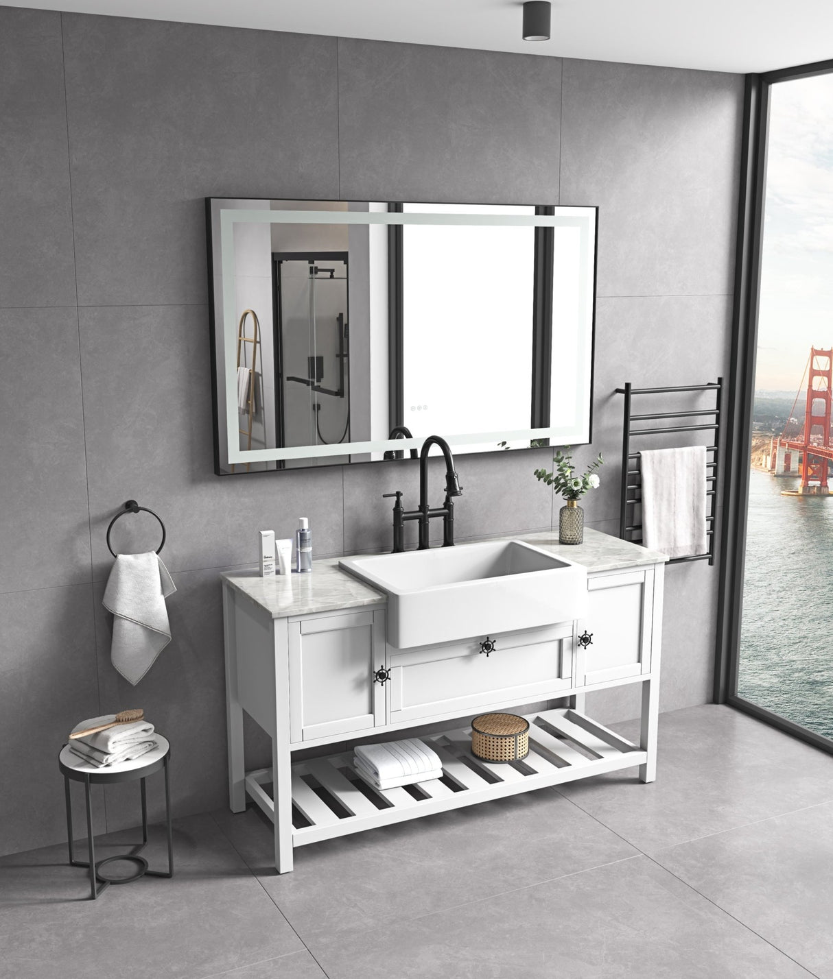 72 in. W x 36 in. H Black Framed LED Single Bathroom Vanity Mirror in Polished Crystal Bathroom Vanity LED Mirror with 3 Color Lights Mirror for Bathroom Wall Smart Lighted Vanity Mirror | Home Elegance USA