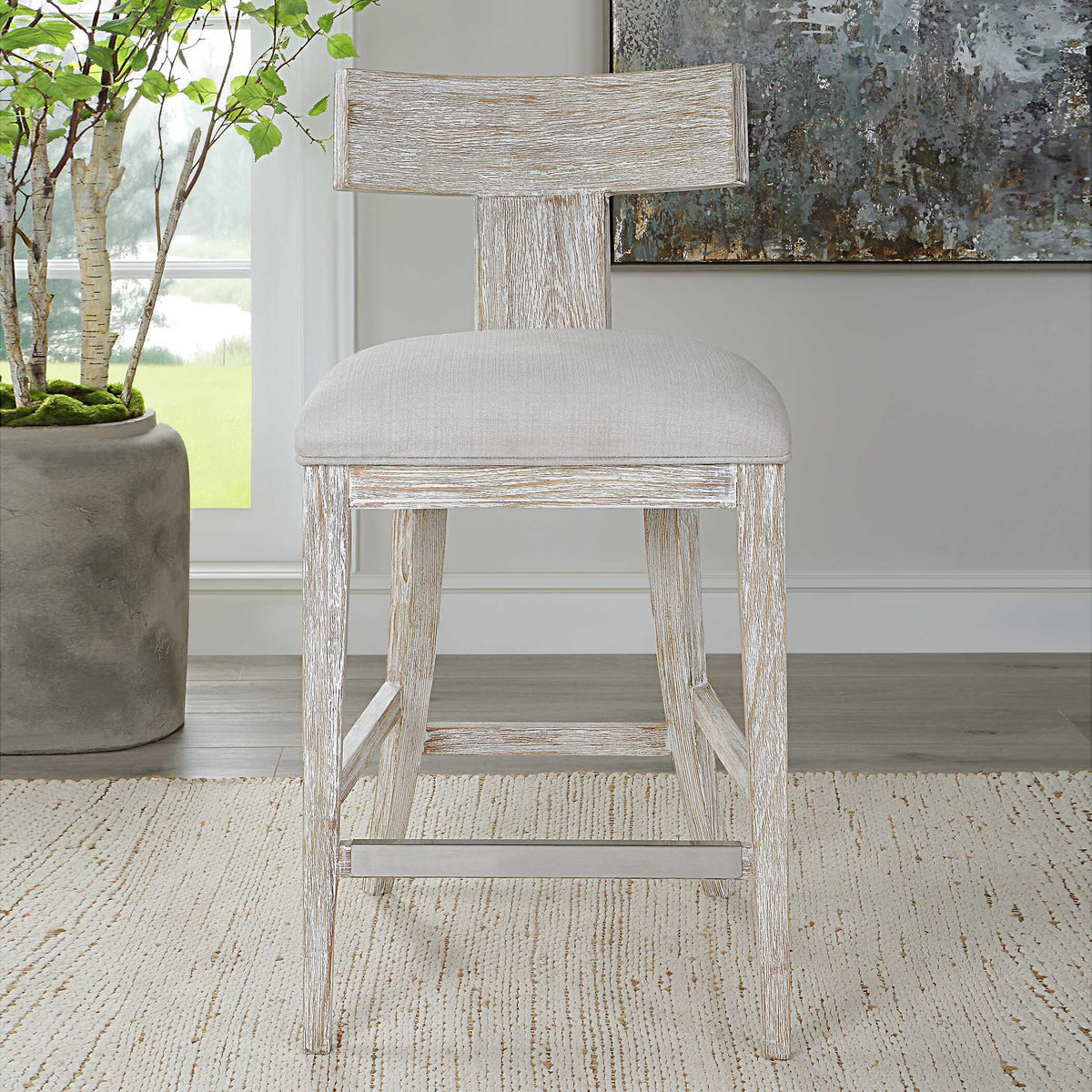 Idris Counter Stool White - Beige by Uttermost - View 3