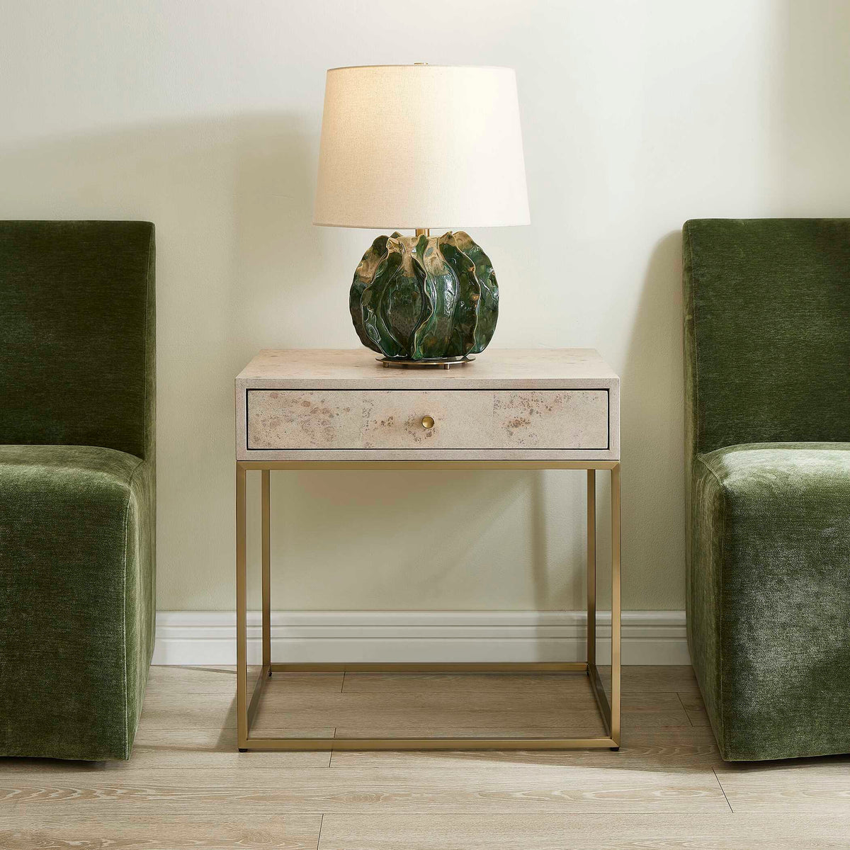 Pembrook Side Table Light Washed / Brass - Beige / Gold by Uttermost - View 2