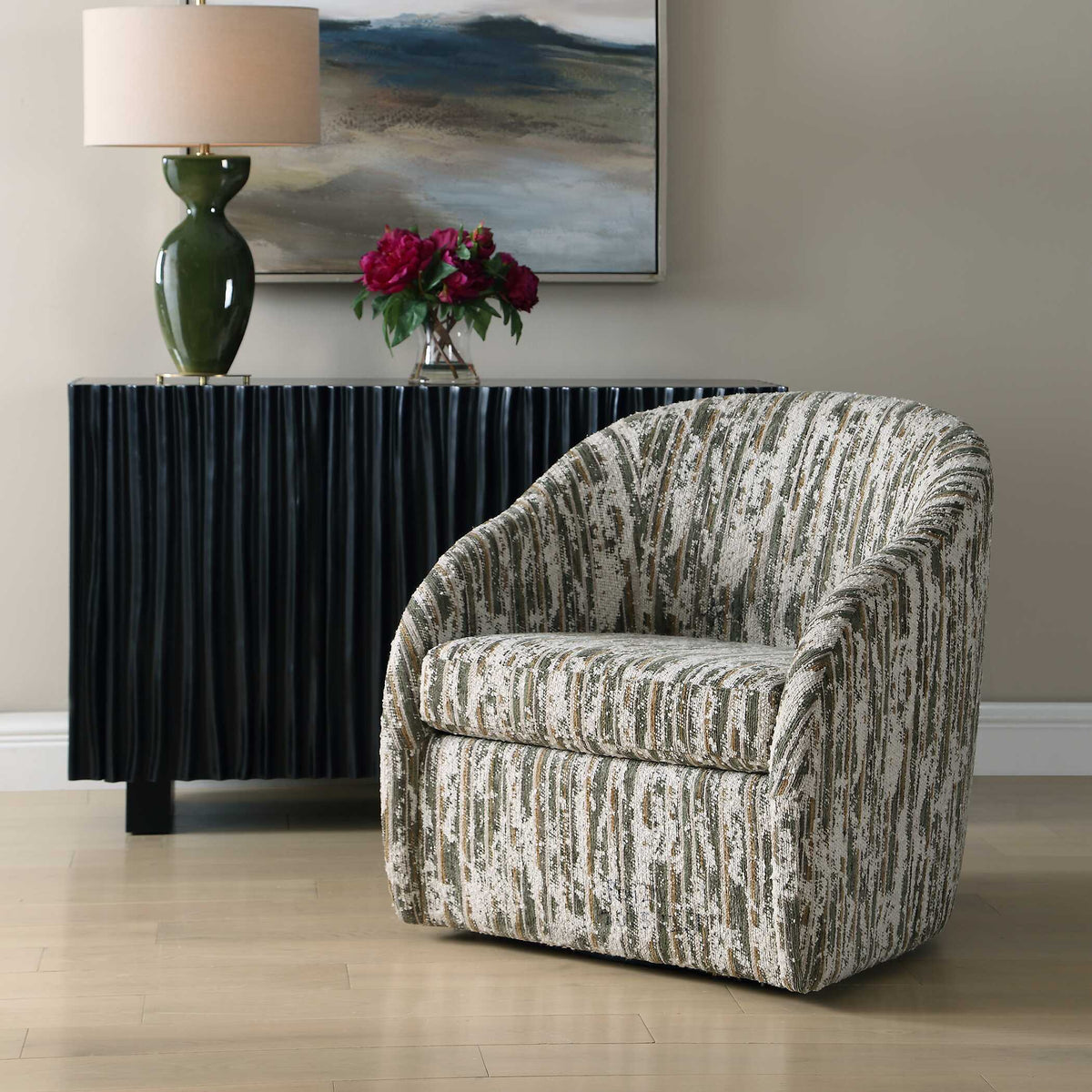 Mari Boucle Swivel Chair - Green / White by Uttermost - View 3