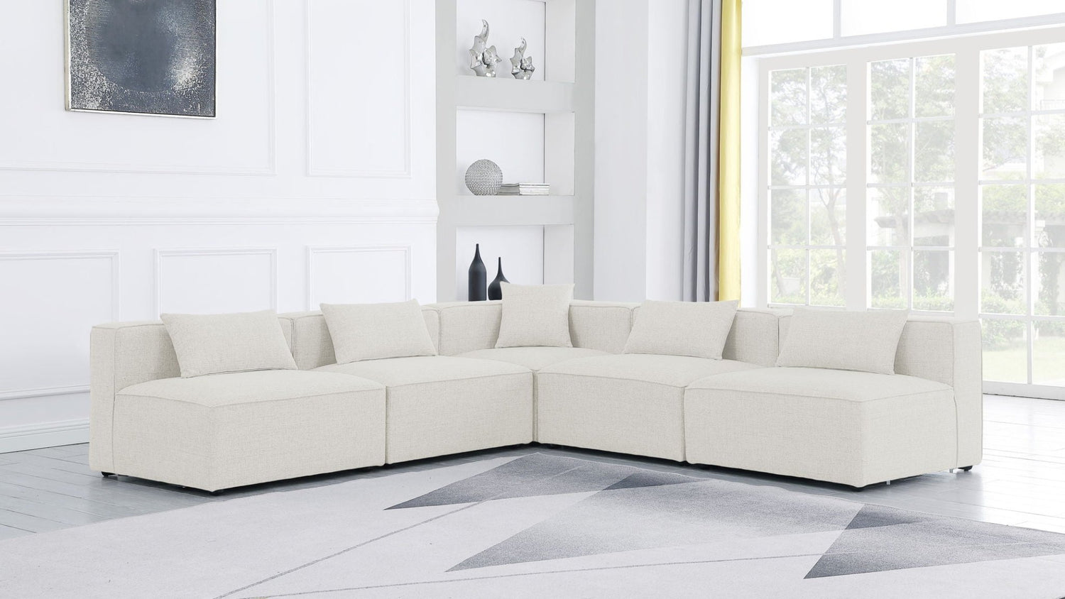 Cube - Modular Sectional 5 Piece - Cream - Modern & Contemporary | Home Elegance USA