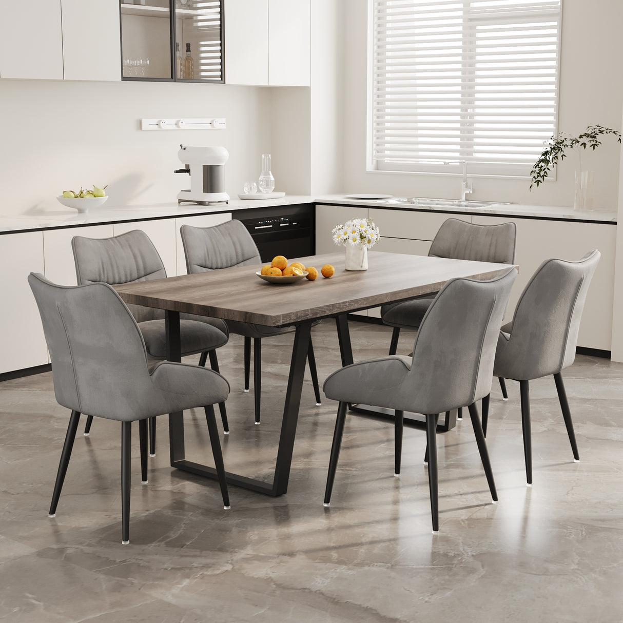 Mesa de comedor y sillas rectangulares de MDF de 62,9 pulgadas, juego de 6 piezas, elegante mesa de comedor, mesa de comedor de cocina, resistente y duradera, fácil de montar, adecuada para cenar con 4-6 personas.