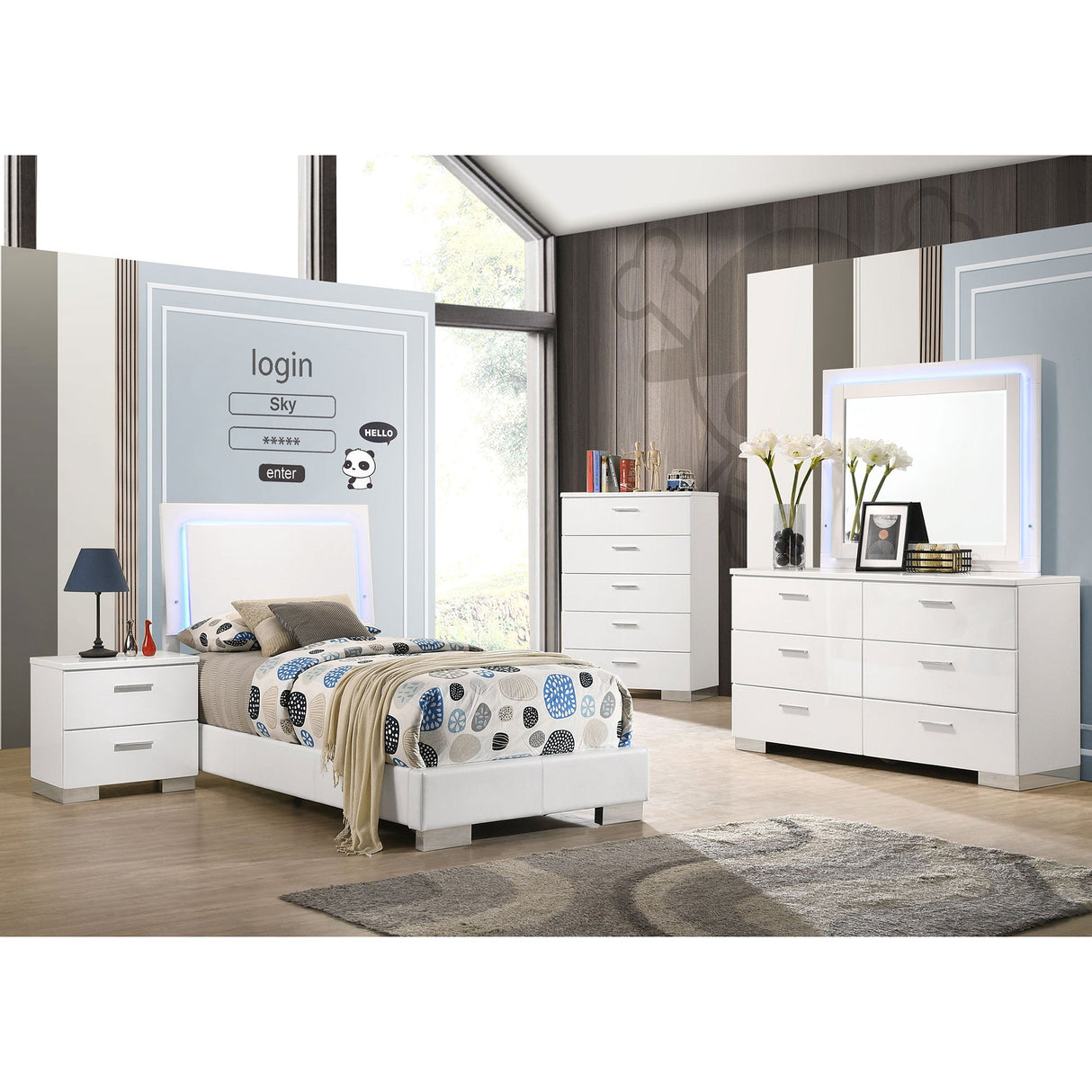 Dulcey White High Gloss 4-piece Twin Bedroom Set - sold by Home Elegance USA