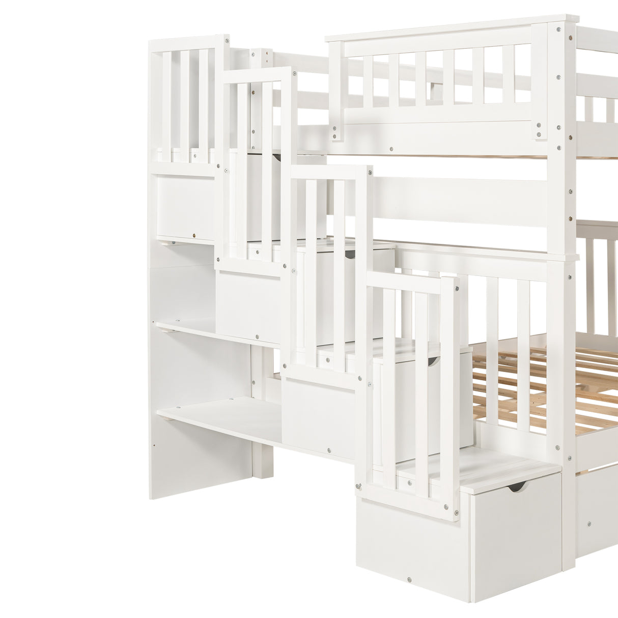 Full Over Full Bunk Bed with Shelves and 6 Storage Drawers, White(Old SKU:LT000046AAK) - sold by Home Elegance USA