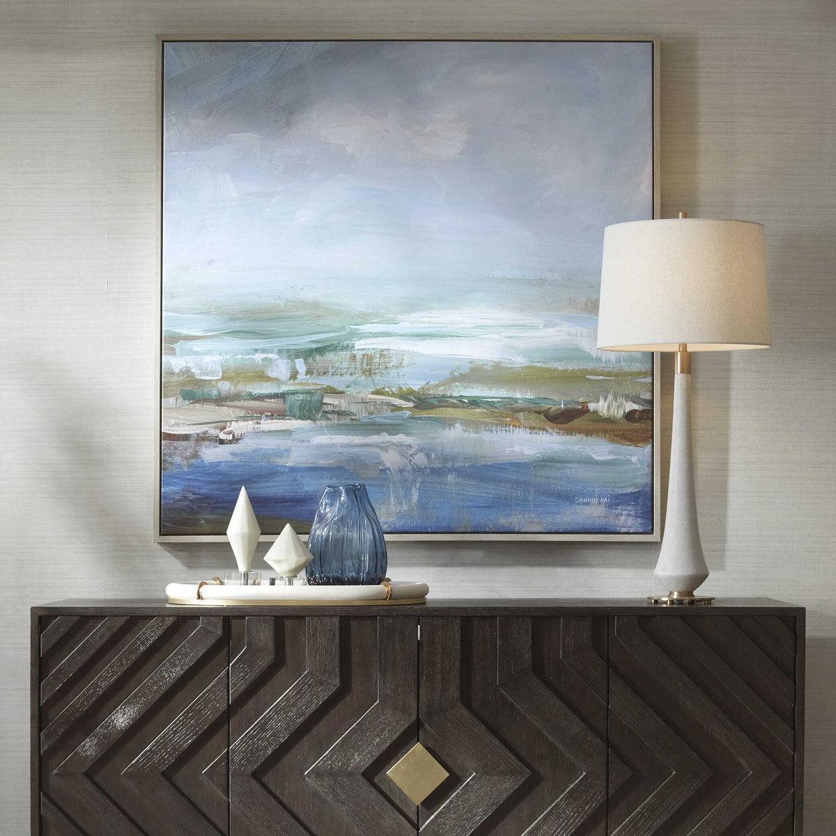 Lush Valley Framed Canvas - Light Blue by Uttermost - View 2