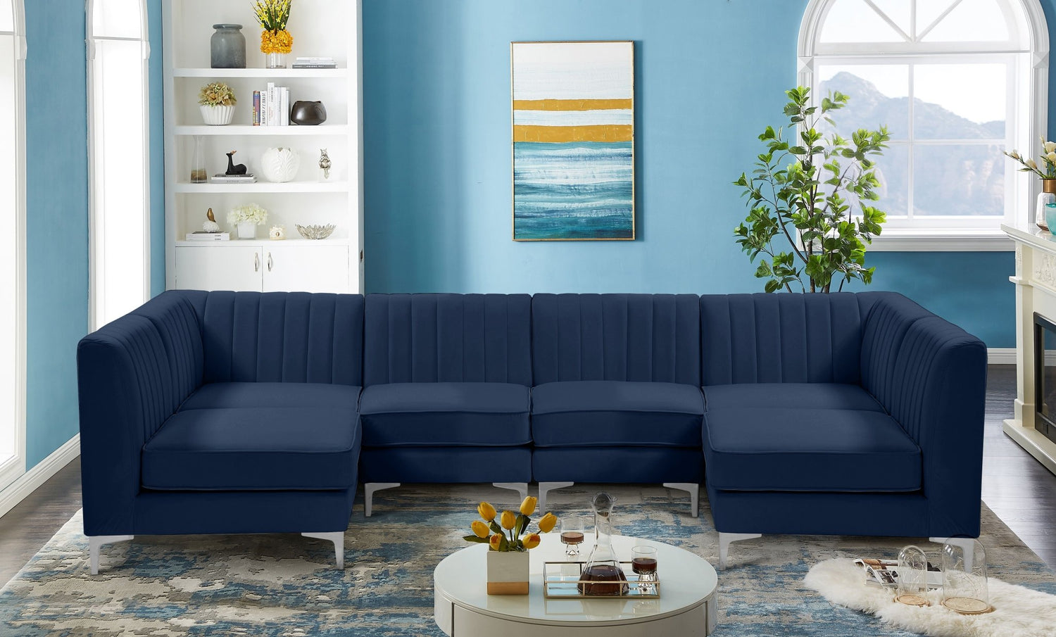 Alina - Modular Sectional 6 Piece - Navy - Fabric | Home Elegance USA