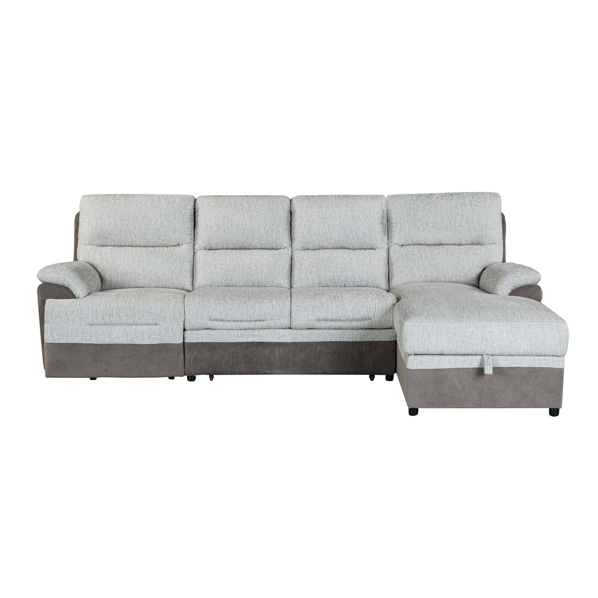 Contemporary KIA Beige/Brown Sectional Sofa with USB and Power Recline in 100% Polyester Fabric