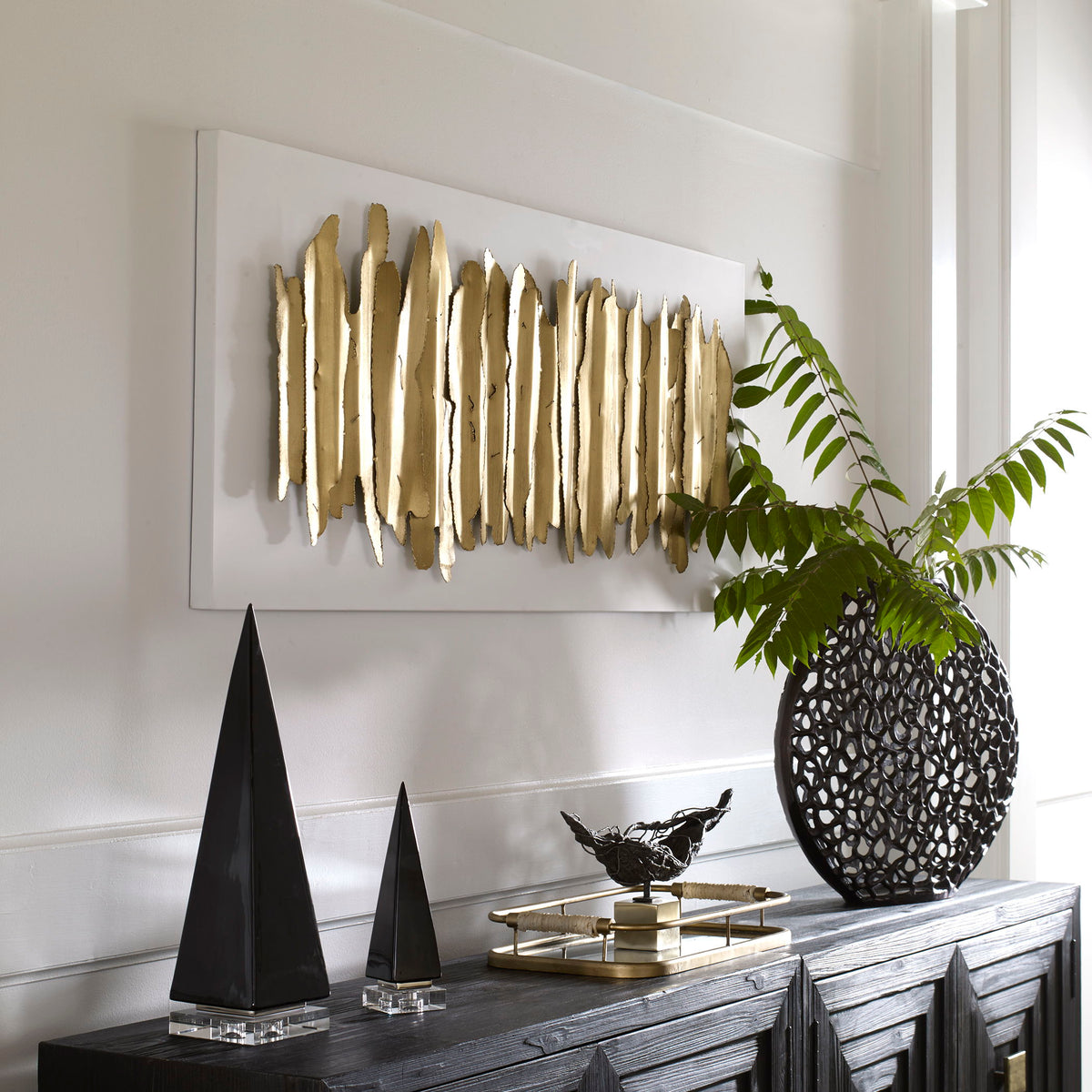 Lev Metal Wall Decor White & Gold - Gold / White by Uttermost - View 2