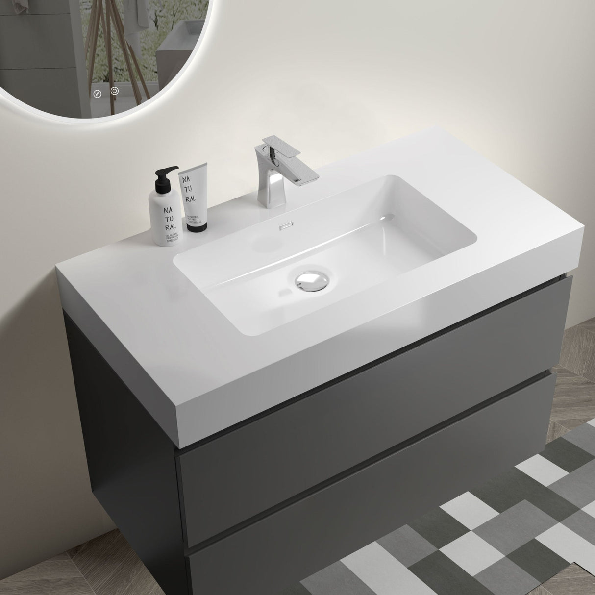 Alice 36" Gray Bathroom Vanity with Sink, Large Storage Wall Mounted Floating Bathroom Vanity for Modern Bathroom, One - Piece White Sink Basin without Drain and Faucet | Home Elegance USA