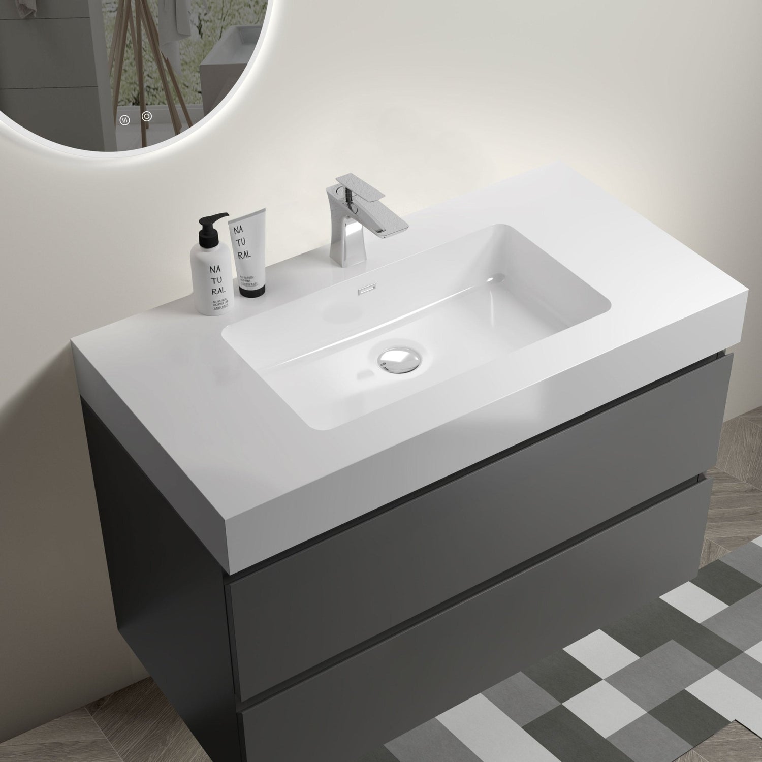 Alice 36" Gray Bathroom Vanity with Sink, Large Storage Wall Mounted Floating Bathroom Vanity for Modern Bathroom, One - Piece White Sink Basin without Drain and Faucet | Home Elegance USA