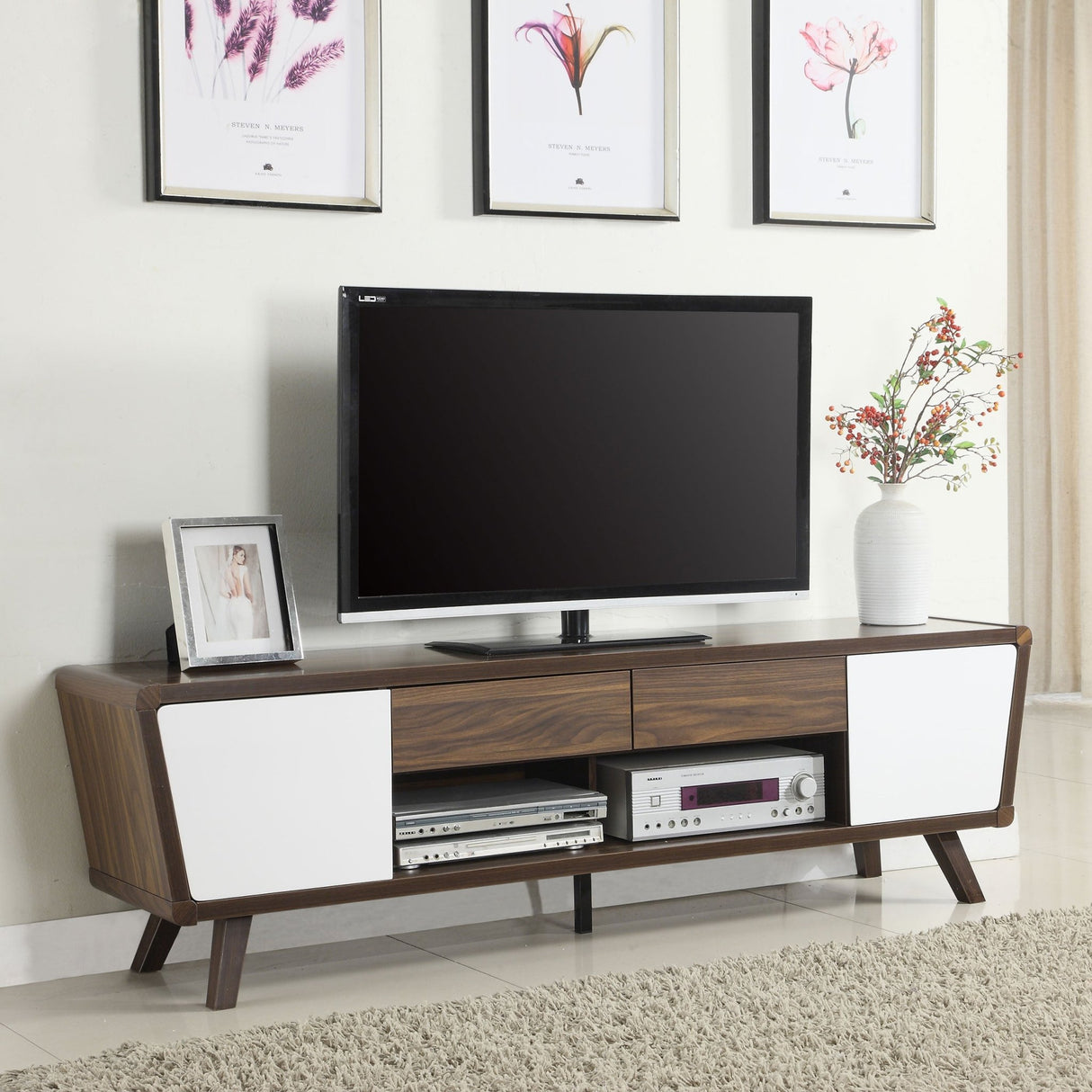 74" Tv Stand - Alvin 2 - drawer TV Console Dark Walnut and Glossy White | Coaster | Home Elegance USA