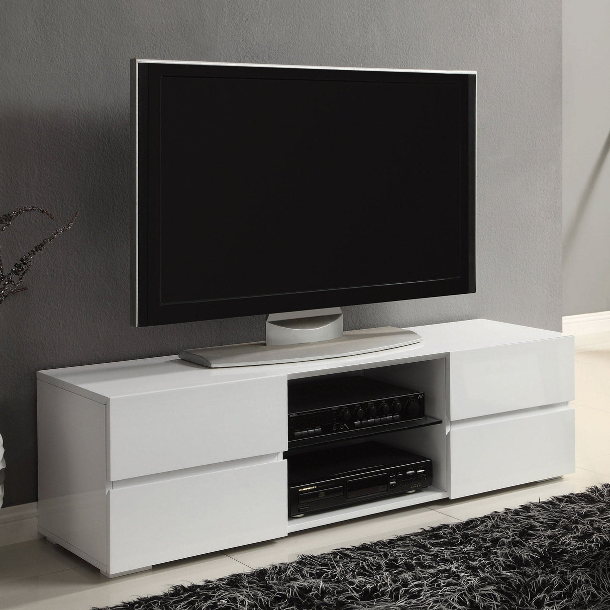 55" Tv Stand - Galvin 4 - drawer TV Console Glossy White | Coaster | Home Elegance USA