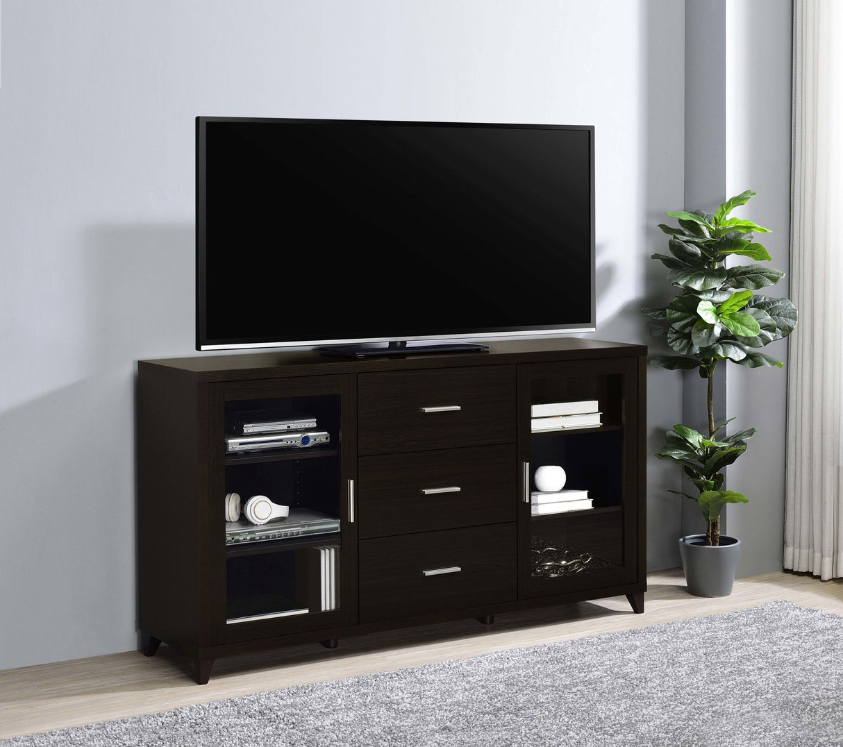60" Tv Stand - Lewes 2 - door TV Stand with Adjustable Shelves Cappuccino | Coaster | Home Elegance USA