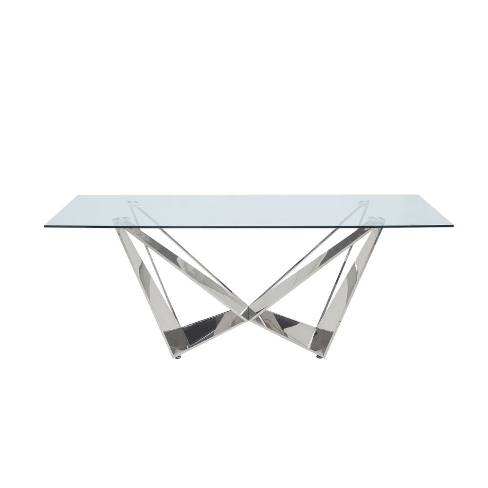 Dekel Dining Table 70140 Clear Glass Top & Stainless Steel | Acme | Home Elegance USA