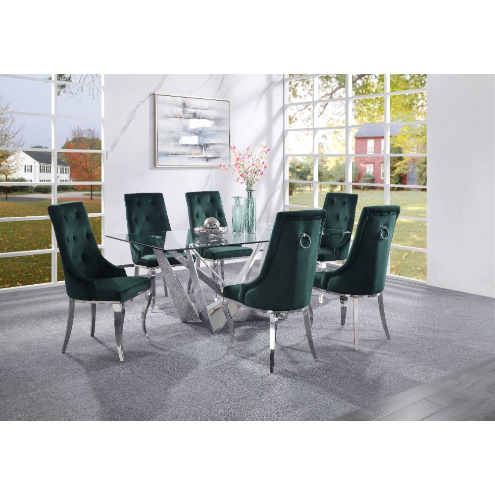 Dekel Dining Table 70140 Clear Glass Top & Stainless Steel | Acme | Home Elegance USA