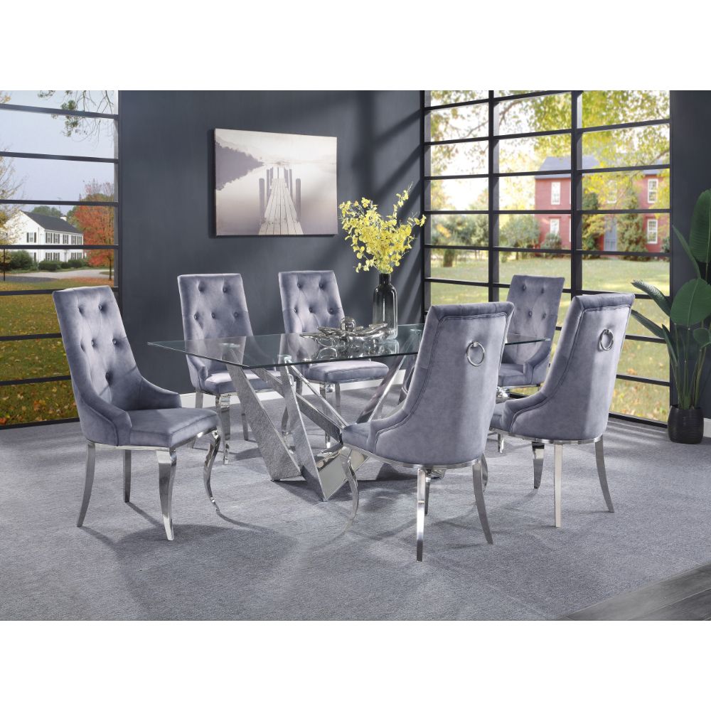 Dekel Dining Table 70140 Clear Glass Top & Stainless Steel | Acme | Home Elegance USA