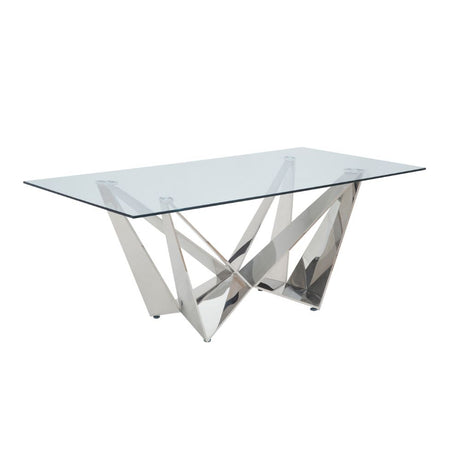 Dekel Dining Table 70140 Clear Glass Top & Stainless Steel | Acme | Home Elegance USA