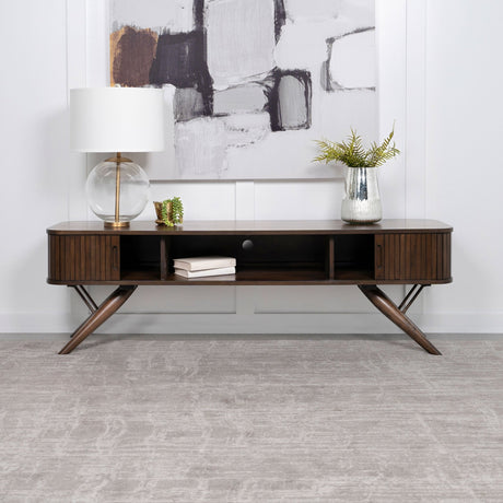 Valna Rectangular 71" TV Stand with Sliding Doors Walnut | Coaster | Home Elegance USA