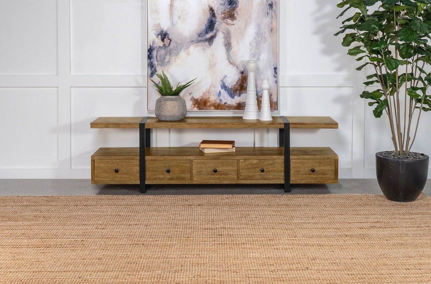 Otto 4 - drawer Solid Wood 70" TV Stand Brown and Gunmetal | Coaster | Home Elegance USA