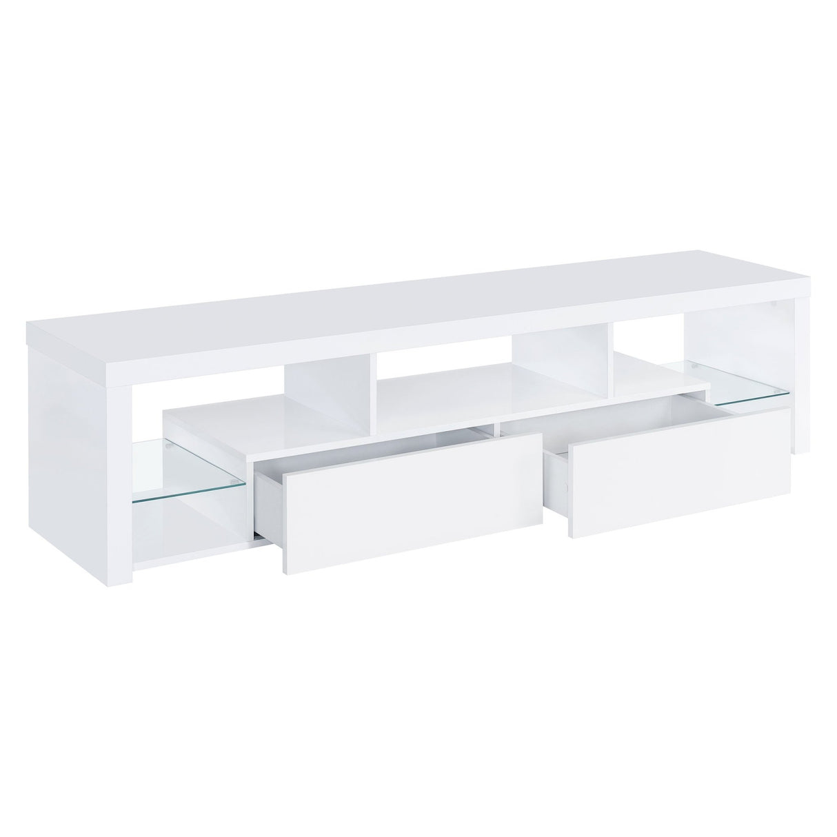 Jude 2 - drawer 71" TV Stand With Shelving White High Gloss | Coaster | Home Elegance USA