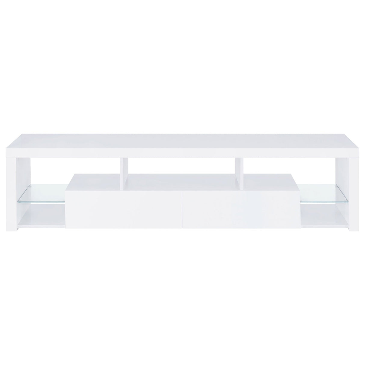 Jude 2 - drawer 71" TV Stand With Shelving White High Gloss | Coaster | Home Elegance USA