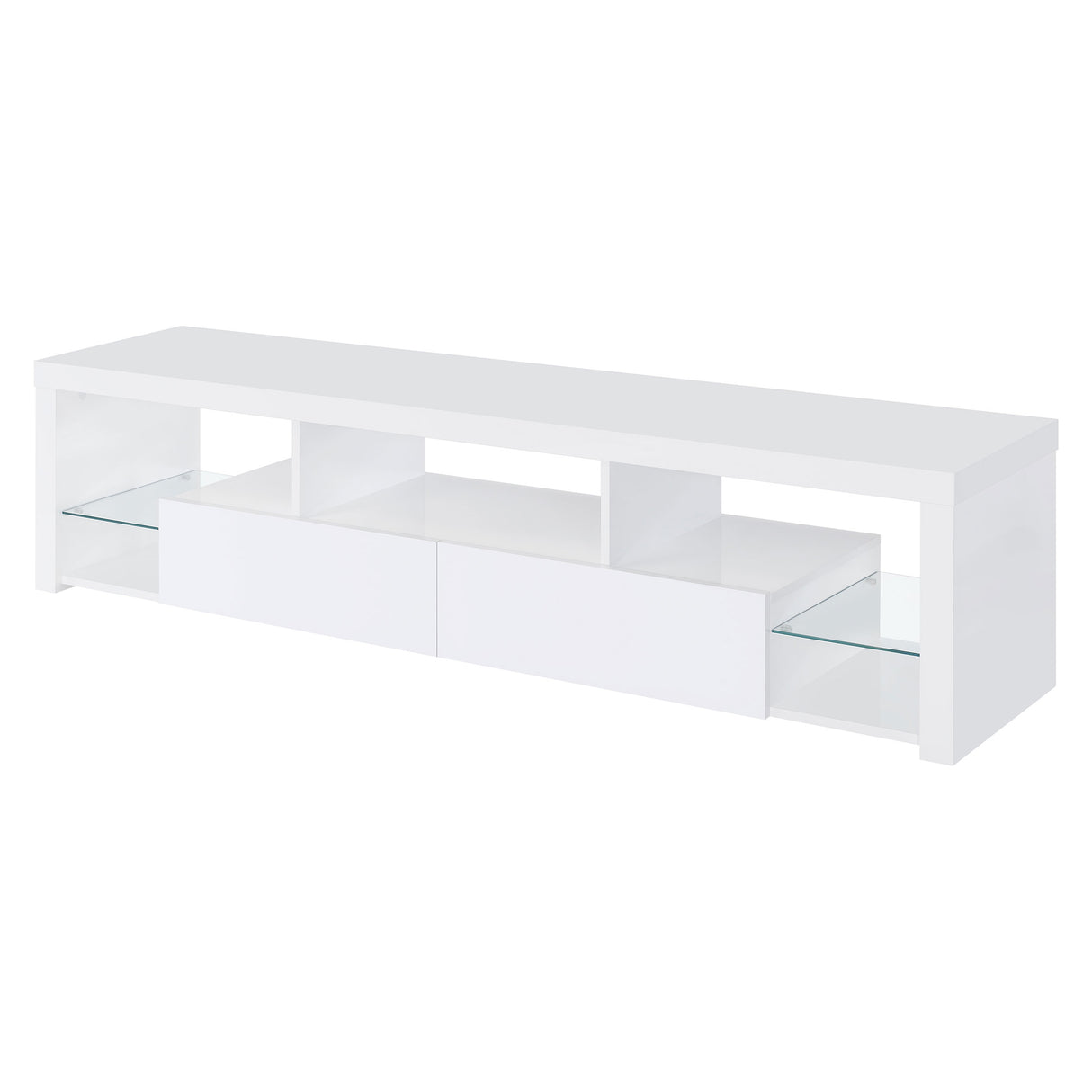 Jude 2 - drawer 71" TV Stand With Shelving White High Gloss | Coaster | Home Elegance USA