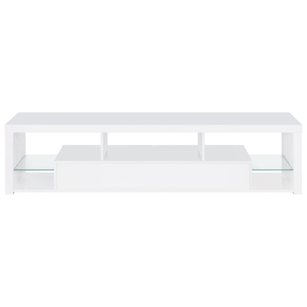Jude 2 - drawer 71" TV Stand With Shelving White High Gloss | Coaster | Home Elegance USA